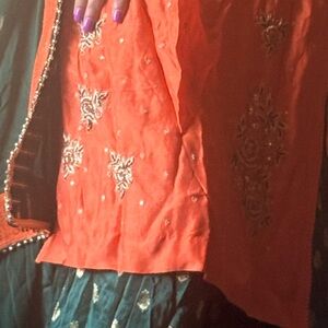 Elegant Orange and Green Embroidered Wedding Dress